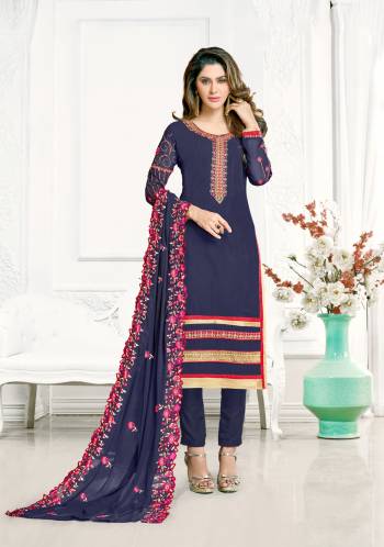 This Lovely Blue Colored Semi Stiched Suit Is Fabricated In Georgette And Looks More Beautifull And Blue Color Santoon Bottom And Nazneen Dupatta.This Suit Is Light In Weight And Easy To Carry All Day Long. Buy It Now. 