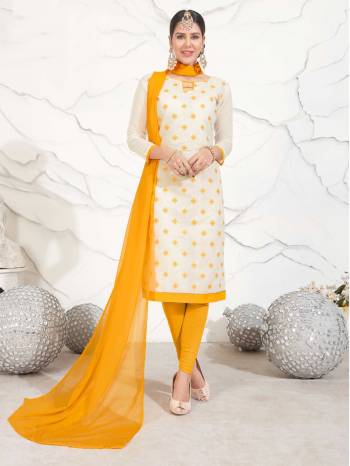 Simple And Elegant Lookinf Dress Material Is Here In White Colored Top Paired With Musturd Yellow Colored Bottom And Dupatta. Its Top Is Fabricated On Chanderi Cotton Paired With Cotton Bottom And Chiffon Dupatta. Get This Stitched As Per Your desired Comfort For Your Casual Wear.