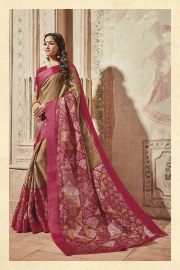 Simple and Elegant Looking Saree Is Here In Brown And Pink Color Paired With Pink Colored Blouse. This Saree And Blouse Are Fabricated On Art Silk Beautified With Prints. Buy This Saree Now.