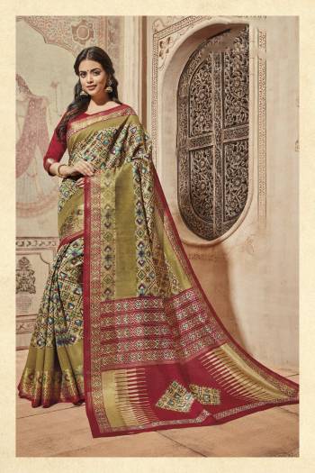 For Your Semi-Casual Wear Saree In Beige And Multi Color Paired With Maroon Colored Blouse. This Saree And Blouse Are Fabricated On Art Silk Beautified With Small Prints In Multi Color All Over It.