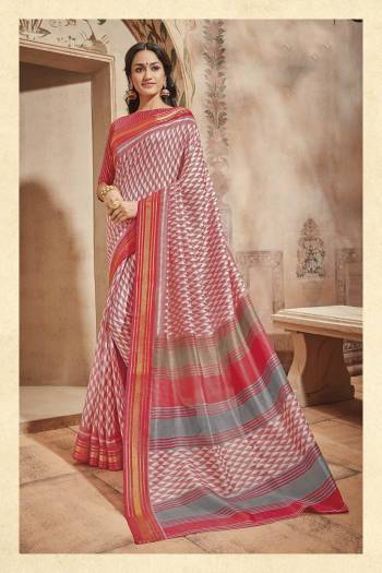 Look Pretty In This Pink And White Colored Saree Paired With Pink Colored Blouse. This Saree And Blouse Are Fabricated On Art Silk Beautified With Simple Prints All Over The Saree. 