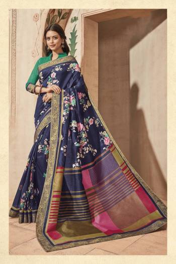 Enhance Your Personality Wearing This Saree In Blue Color Paired With Contrasting Sea Green Colored Blouse. This Saree And Blouse Are Fabricated On Art Silk Beautified With Multi Colored Prints All Over It. It Is Easy To Drape And Carry All Day Long.