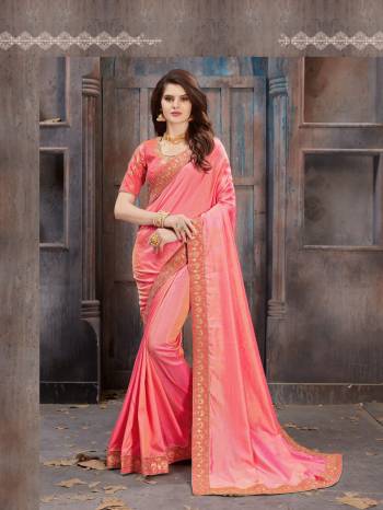 Look Pretty Wearing This Saree In Pink Color Paired With Pink Colored Blouse. This Saree Is Fabricated On Satin Silk Paired With Art Silk Fabricated Blouse. It Is Beautified With Jari Embroidery Over the Blouse And Lace Border.