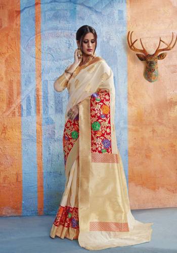 Flaunt Your Rich And Elegant Taste Wearing This Saree In Off-White Color Paired With Off-White Colored Blouse. This Saree Is Fabricated On Handloom Art Silk Paired With Art Silk Fabricated Blouse Beautified With Multi Colored Weave. Buy This Saree Now.