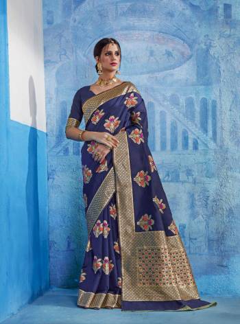 For An Attractive Personality, Grab This Saree In Navy Blue Color Paired With Navy Blue Colored Blouse. This Saree Is Fabricated On Handloom Art Silk Paired With Art Silk Fabricated Blouse. This Saree Is Beautified With Weave In Bold Designs. Buy Now.