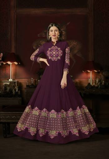 Add This Lovely Shade To Your Wardrobe With This Designer Floor Length Suit In Wine Colored Top Paired With Wine Colored Bottom And Dupatta. Its Top Is Fabricated On Georgette Paired With Santoon Bottom And Chiffon Dupatta. This Suit Is Light Weight And Easy To Carry Throughout The Gala.