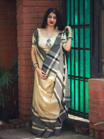 Simple And Elegant Looking Saree Is Here With This Plain Rich Looking Saree In  Cream Color Paired With Cream Colored Blouse. This Saree And Blouse Are Fabricated On Slub Cotton. It Is Durable and easy To Care For.