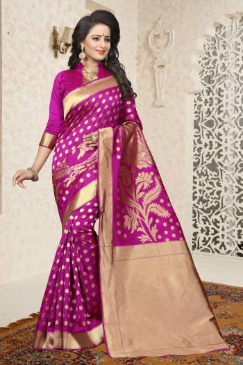 Bright And Visually Appealing Color Is Here With This Saree In Fuschia Pink Color Paired With Fuschia Pink Colored Blouse. This Saree And Blouse Are Fabricated On Banarasi Art Silk Beautified With Rapier Jacquard Work All Over It.