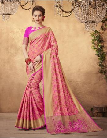 Look Pretty Wearing This Saree In Pink Color Paired With Pink Colored Blouse. This Saree And Blouse Are Fabricated On Art Silk Beautified With Weave All Over It. Its Lovely Peacock Weave Is Making The Saree More Pretty.