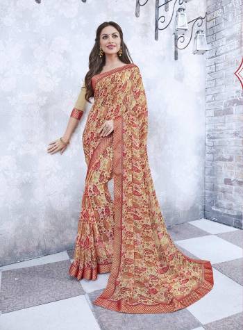 Go Colorful With This Saree In Multi Color Paired With Cream Colored Blouse. This Saree And Blouse Are Fabricated On Georgette Beautified With Prints All Over It. This Saree Is Light Weight And Easy To Carry All Day Long.