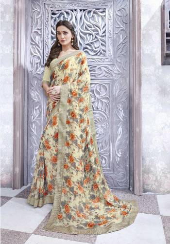 Simple and Elegant Looking Saree Is Here In Off-White Color Paired With Off-White Colored Blouse. This Saree And Blouse Are Fabricated On Georgette Beautified With Floral Prints All Over It. Buy Now.