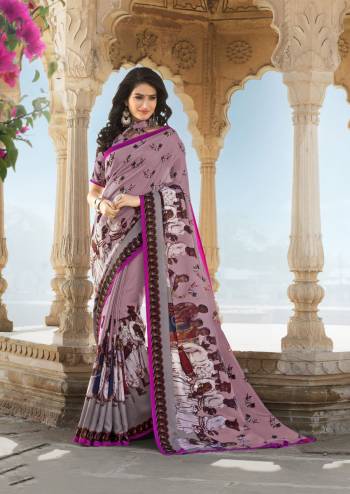 A Very Pretty Shade In Purple Is Here With This Mauve Colored Saree Paired With Mauve Colored Blouse. This Saree And Blouse Are Fabricated On Tussar Art Silk Beautified With Folk Prints over the Saree. Buy This Pretty Saree Now.