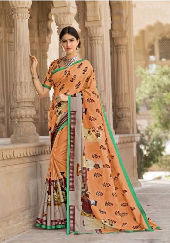 This Summer Adorn A Bright And Attractive Look Wearing This Saree In Light Orange Color Paired With Light Orange Colored Blouse. This Saree And Blouse Are Fabricated On Tussar Art Silk Beautified With Prints All Over. Its Fabrics Ensures Superb Comfort All Day Long.