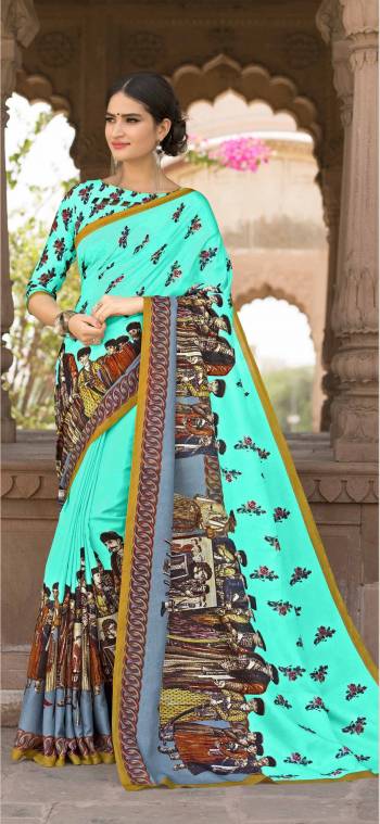 With This Lovely Shade In Blue, Grab This Saree In Aqua Blue Color Paired With Aqua Blue Colored Blouse. This Saree And Blouse are Fabricated On Tussar Art Silk Beautified With Folk Prints Over It. This Saree Is Durable And Easy To Care For. 