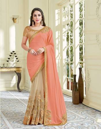 Your ethnic wear summer dreams will be all about this peach-and-cream saree with floral embroidery adorned saree that's surely going to make you look stunning. 