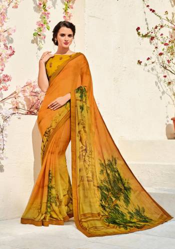 Celebrate This Festive Season Wearing This Saree In Musturd Yellow Color Paired With Musturd Yellow Colored Blouse. This Saree Is Fabricated On Chiffon Crepe Paired With Art Silk Fabricated Blouse. It Is Light Weight, Easy To Drape And Carry All Day Long.