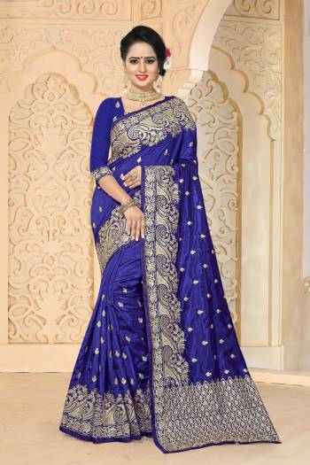 Enhance Your Personality Weaing This Saree In Blue Color Paired With Blue Colored Blouse. This Saree And Blouse Are Fabricated On Art Silk Beautified With Jari Embroidery And Stone Work. This Saree Is Durable , Easy To Drape And Easy To Care For.