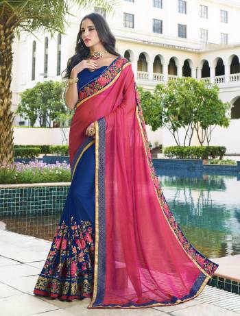 Here is A Attractive Combination With This Designer Saree In Pink And Blue Color Paired With Blue Colored Blouse. This Saree Is Fabricated On Georgette And Silk Georgette Paired With Art Silk Fabricated Blouse. It Is Suitable For Your Festive Wear Or Any Social Gatherings.