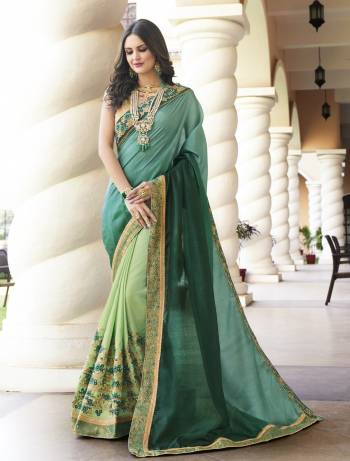 This Summer Is About Cool Shades And Pastel Play, So Grab This Saree In Light Blue And Pastel Green Color Paired With Beige Colored Blouse. This Saree Is Fabricated On Soft Silk Paired With Gota Fabricated Blouse. Buy This Elegant Looking Saree For this Summer Now.