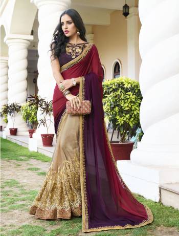 Shades Are In This Season So Grab This Saree In Magenta Pink, Wine And Beige Color Paired With Wine Colored Blouse. This Saree Is Fabricated On Georgette Jacquard And Net Paired With Art Silk Fabricated Blouse. This Designer Saree Will Definitely Earn You Lots Of Compliments From Onlookers.