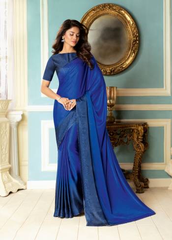 Enhance Your Personality Wearing this Designer Saree In Blue Color Paired With Blue Colored Blouse This Saree And Blouse Are Fabricated On Rich Fancy Fabrics Beautified With Stone Work Which IS Soft Towards Skin And Easy To Carry All Day Long.