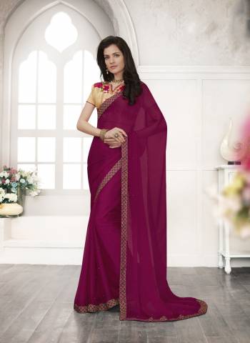 A Must Have Color In Every Womens Wardrobe Is Here With This Saree In Purple Color Paired With Beige Colored Blouse. This Saree Is Fabricated On Chiffon Paired With Art Silk Fabricated Blouse. It Is Light Weight, Durable And Easy To Carry All Day Long.