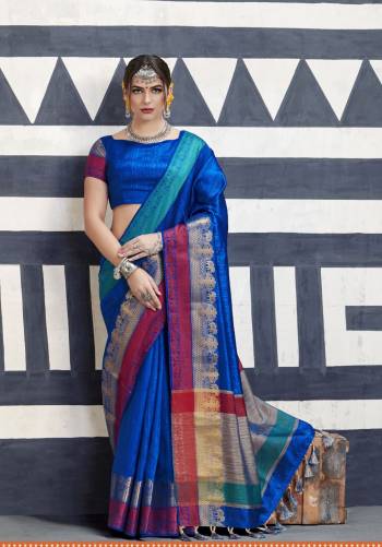 Shine Bright In This Attractive Saree In Blue Color Paired With Blue Colored Blouse. This Saree And  Blouse Are Fabricated On Nylon Art Silk Beautified with Weave. It Is Light Weight, Durable and Easy To Care For.