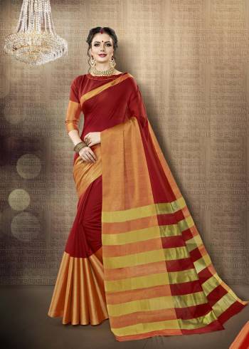 Adorn The Lovely Angelic Look Wearing This Rich Saree In Red Color Paired With Red Colored Blouse. This Saree And Blouse Are Fabricated On Cotton Silk Which Gives A Rich Look To Your Personality. Buy This Attractive Saree Now.