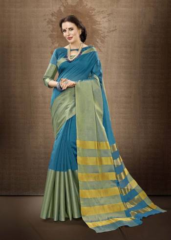 Look Pretty In This Pretty Blue Colored Saree Paired With Blue Colored Blouse. This Saree And Blouse Are Fabricated On Cotton Silk. You Can Wear This As Your Semi-Casual Wear Or At Any Festive Pairing It With Some Accessories. Buy Now.