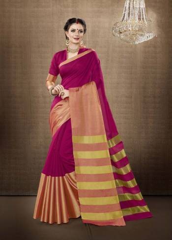 Shine Bright Wearing This Saree In Fuschia Pink Color Paired With Fuschia Pink Colored Blouse. This Saree And Blouse Are Fabricated On Cotton Silk Which Is Light Weight And Easy To Carry All Day Long.