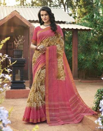 Look Pretty In This Pretty Pink Colored Saree Paired With Pink Colored Blouse. This Saree And Blouse Are Fabricated On Cotton Silk Beautified With Prints All Over. This Simple Saree Is For Your Casual Or Semi-Casual Wear.