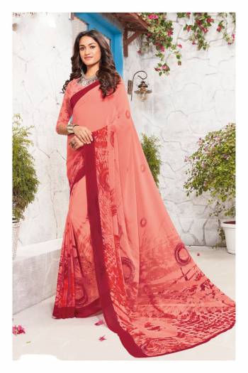 A Must Have Shade In Every Womens Wardrobe Is Here With This Saree In Light Peach Color Paired With Light Peach Colored Blouse. This Saree And Blouse Are Fabricated On Georgette. It Is Light Weight And Easy To Carry All Day Long.