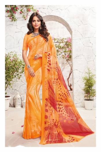 Here Is A Shaded Saree In Yellow Color Paired With Yellow Colored Blouse. This Saree And Blouse Are Fabricated On Georgette Beautified With Contrasting Colored Floral Prints All Over It.