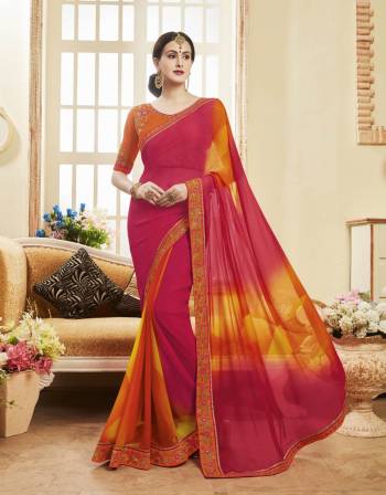 Double Shaded Saree Gives An Attractive Look To Your Personality, So Grab This Beautiful Designer Saree In Pink And Orange Color Paired With Orange Colored Blouse. This Saree Is Fabricated On Georgette Paired With Art Silk Fabricated Blouse. It Is Light Weight And Easy To Drape. Buy Now.