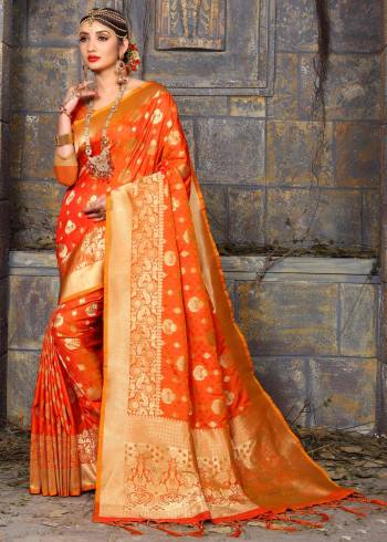 Orange Color Induces Perfect Summery Appeal To any Outfit, So This Summer Grab This Beautiful And Attractive Silk saree In Orange Color Paired With Orange Colored Blouse. This Saree And Blouse Are Fabricated On Art Silk Beautified With Weave All Over.