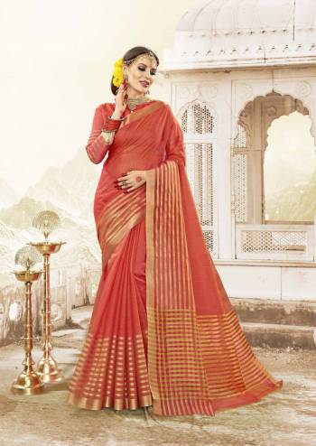 Bright And Visually Appealing Color Is Here For Your Semis Or Festive Wear. Grab This Pretty saree In Dark Orange Color Paired With Dark Orange Colored Blouse. This Saree And Blouse Are Fabricated On Handloom Cotton Silk Whch IS Durable and Easy To Care For.