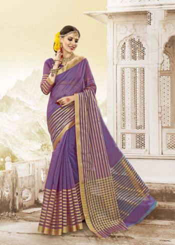 Add This Beautiful Color To Your Wardrobe With This Saree In Purple Color Paired With Purple Colored Blouse. This Saree And Blouse Are Fabricated On Handloom Cotton Silk. It Is Easy To Drape, Carry And Easy To Care For.