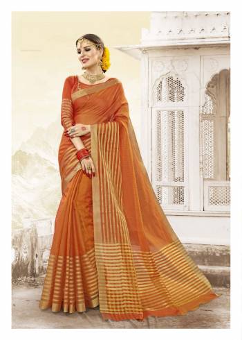 Bright And Visually Appealing Color Is Here For Your Semis Or Festive Wear. Grab This Pretty saree In Orange Color Paired With Orange Colored Blouse. This Saree And Blouse Are Fabricated On Handloom Cotton Silk Whch IS Durable and Easy To Care For.