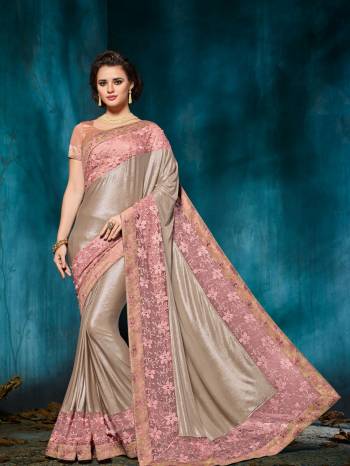 All the Fashionable women will surely like to step out in style wearing this Cream And Pink color Imported fabrics with the net with jacquard fabrics also diamond border saree. this gorgeous saree featuring a beautiful mix of designs. look gorgeous at an upcoming any occasion wearing the saree. Its attractive color and designer heavy embroidered design, patch design, moti, cut paste design, beautiful floral design work over the attire & contrast hemline adds to the look. Comes along with a contrast unstitched blouse.