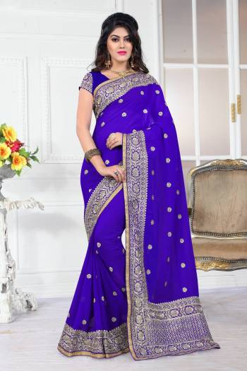 New And Unique Shade Is Here With This Saree In Violet Color Paired With Violet Colored Blouse. This Saree And Blouse Are Fabricated On Georgette Beautified With Jari Embroidery. This Saree Is Light Weight And Easy To Carry all Day Long.