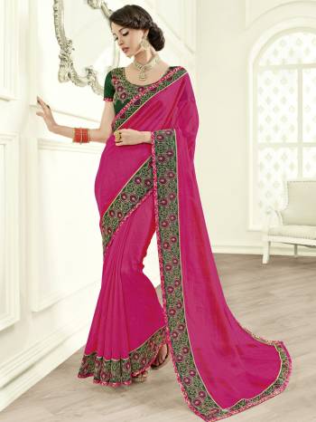 you Look striking and stunning afler wearing this Dark Pink color two tone silk saree. look gorgeous at an upcoming any occasion wearing the saree. this party wear saree won't fail to impress everyone around you. Its attractive color and designer heavy embroidered design, beautiful floral design work over the attire & contrast hemline adds to the look. Comes along with a contrast unstitched blouse.