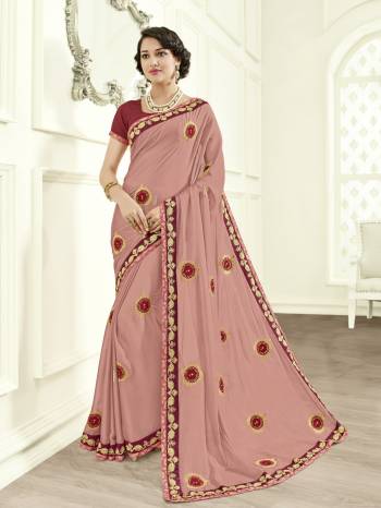 IPresenting this Baby pink color two tone silk saree. look gorgeous at an upcoming any occasion wearing the saree. this party wear saree won't fail to impress everyone around you. Its attractive color and designer heavy embroidered design, Stone work, beautiful patch work, beautiful floral design work over the attire & contrast hemline adds to the look. Comes along with a contrast unstitched blouse.