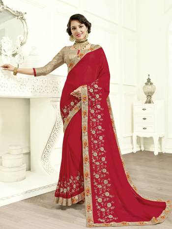 Get this amazing saree and look pretty like never before. wearing this red color cotton silk saree. Ideal for party, festive & social gatherings. this gorgeous saree featuring a beautiful mix of designs. Its attractive color and designer heavy embroidered design, Stone work, beautiful patch work, beautiful floral design work over the attire & contrast hemline adds to the look. Comes along with a contrast unstitched blouse.