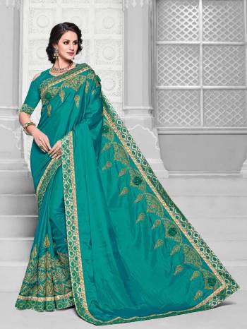 Presenting This Blue color two-tone silk fabrics saree. look gorgeous at an upcoming any occasion wearing the saree. this party wear saree won't fail to impress everyone around you. Its attractive color and designer embroidered design, patch design, cut paste saree, attractive stone design, beautiful floral design work over the attire & contrast hemline adds to the look. Comes along with a contrast unstitched blouse.