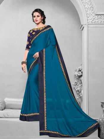 Flaunt your gorgeous look wearing this Peacock blue color moss chiffon saree. Ideal for party, festive & social gatherings. this gorgeous saree featuring a beautiful mix of designs. Its attractive color and designer embroidered design, attractive stone design, beautiful floral design work over the attire & contrast hemline adds to the look. Comes along with a contrast unstitched blouse.