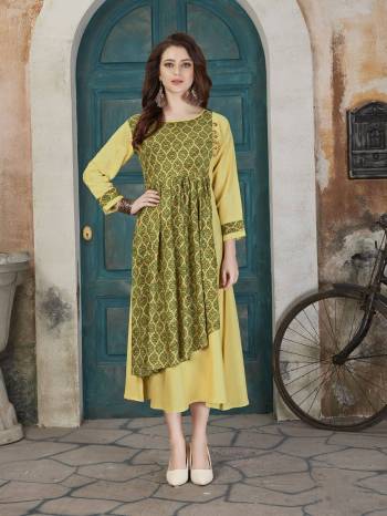 New And Unique Designer Pattern Is Here With This Readymade Kurti In Yellow And Green Color Fabricated On Rayon Cotto Which Is Soft Towards Skin And Easy To Carry All Day Long.