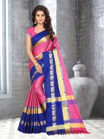 Look Pretty In This Pretty Silk Saree In Pink Color Paired With Pink Colored Blouse. This Saree And Blouse Are Fabricated On Satin Silk Beautified With Weave Over It. It Is Easy To Drape And Carry All Day Long.