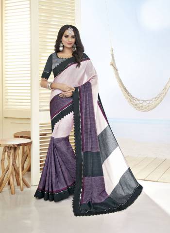 Pretty Looking Saree Is Here With Very Unique Color Pallete, Grab This Saree In Baby Pink And Purple Color Paired With Grey Colored Blouse. This Saree And Blouse Are Fabricated On Cotton Khadi Which Ensures Superb Comfort Throughout The Gala.