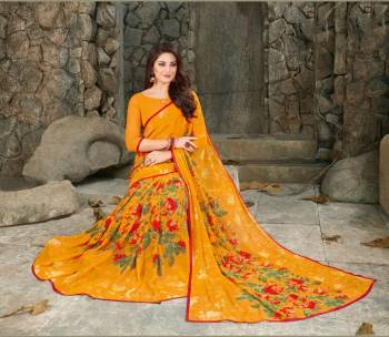 For Your Semi-Casual Wear, Grab This Pretty Saree In Musturd Yellow Color Paired With Musturd Yellow Colored Blouse. This saree And Blouse Are Fabricated On Georgette Beautified with Prints.