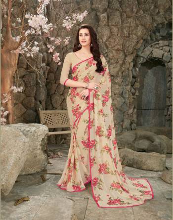 This Pretty Simple And Elegant Looking Saree Is Must Have In Every Womens Wardrobe. Grab This Pretty Saree In Cream Color Paired With Cream Colored Blouse. This Saree And Blouse Are Fabricated On Georgette Beautified With Lovely Floral Prints.